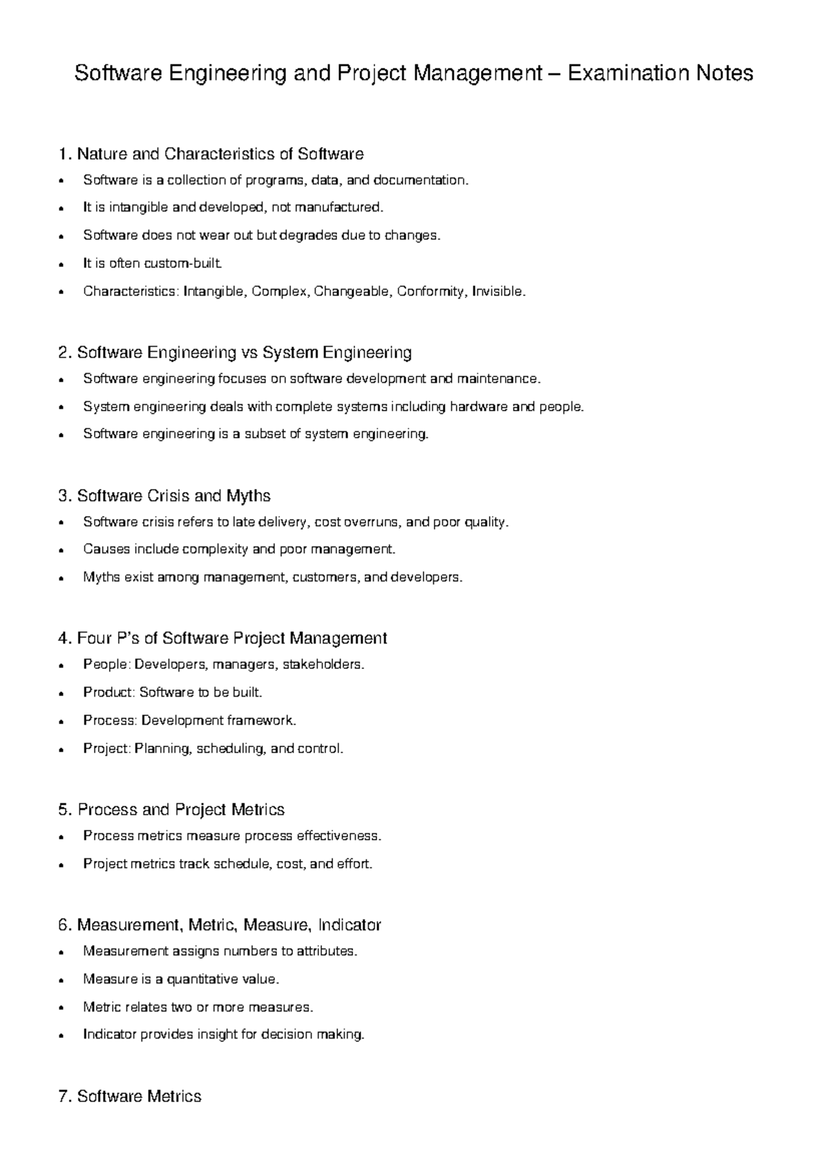 Software Engineering & Project Management Exam Notes - Studocu