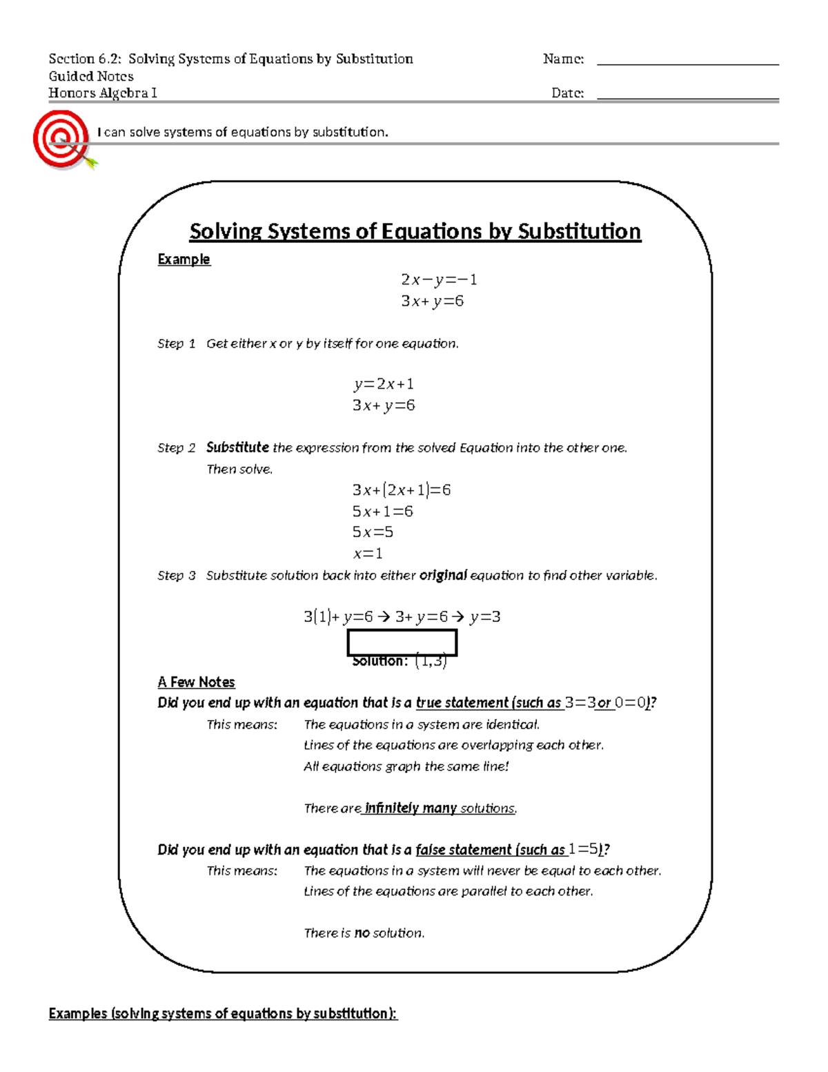 6.2 Guided Notes: Solving Systems of Equations by Substitution - Studocu