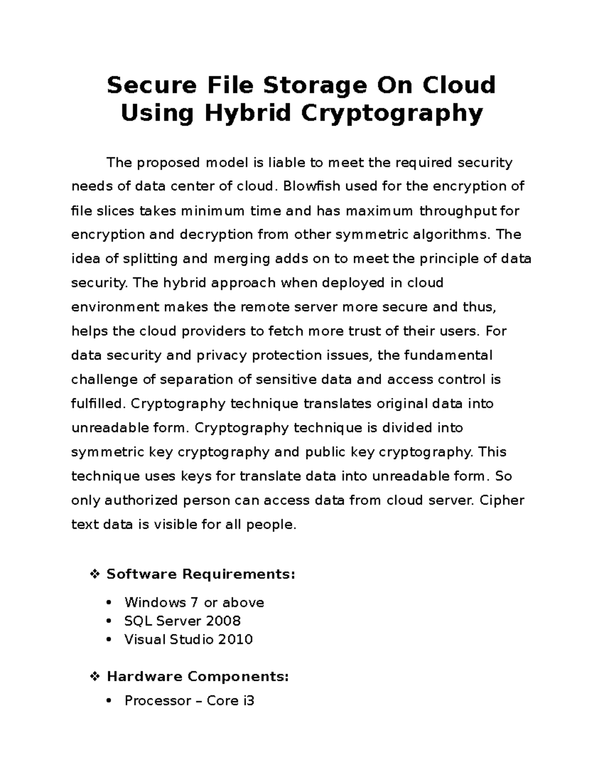 S283 - Secure File Storage Using Hybrid Cryptography Model - Studocu