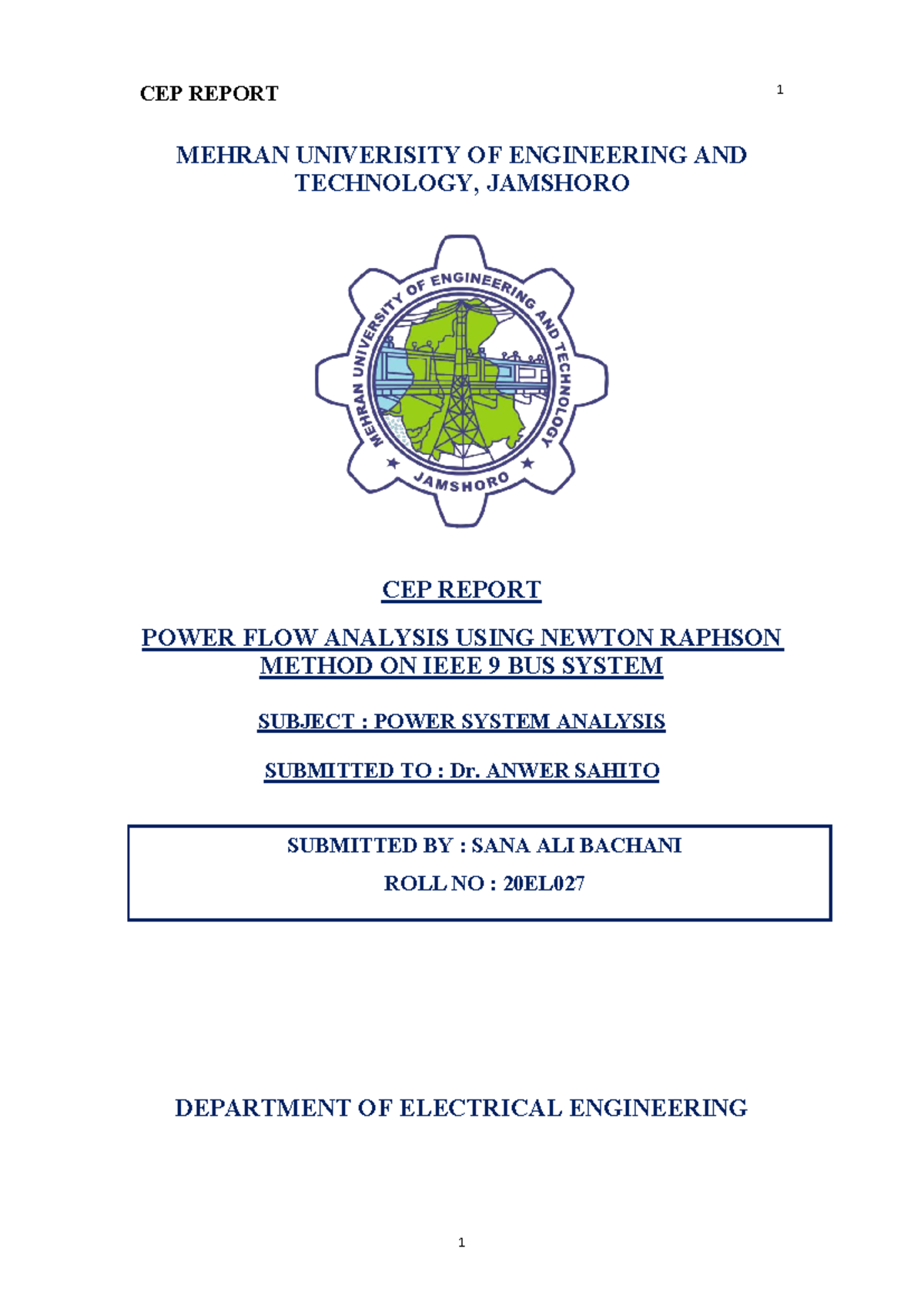 Power Flow Analysis of IEEE 9 Bus System via NR Method (CEP Report ...