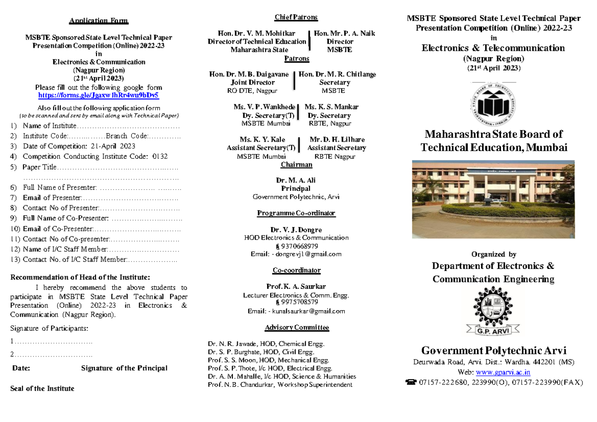 Doc 203 - Nothing - Application Form MSBTE Sponsored State Level ...
