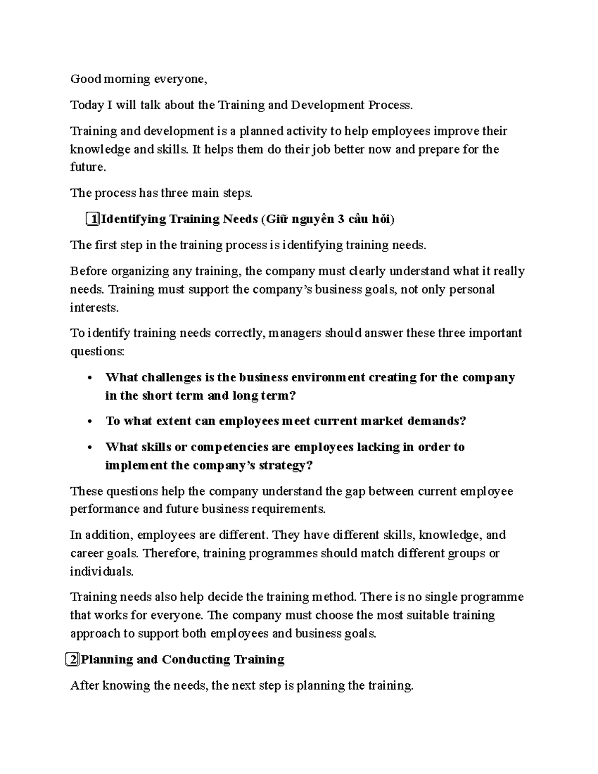 Training and Development Process Overview - Bsd