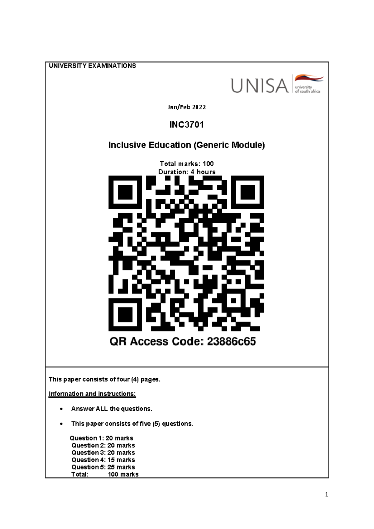 INC3701 2022 Jan Feb Examination - UNIVERSITY EXAMINATIONS Jan/Feb 2022 ...
