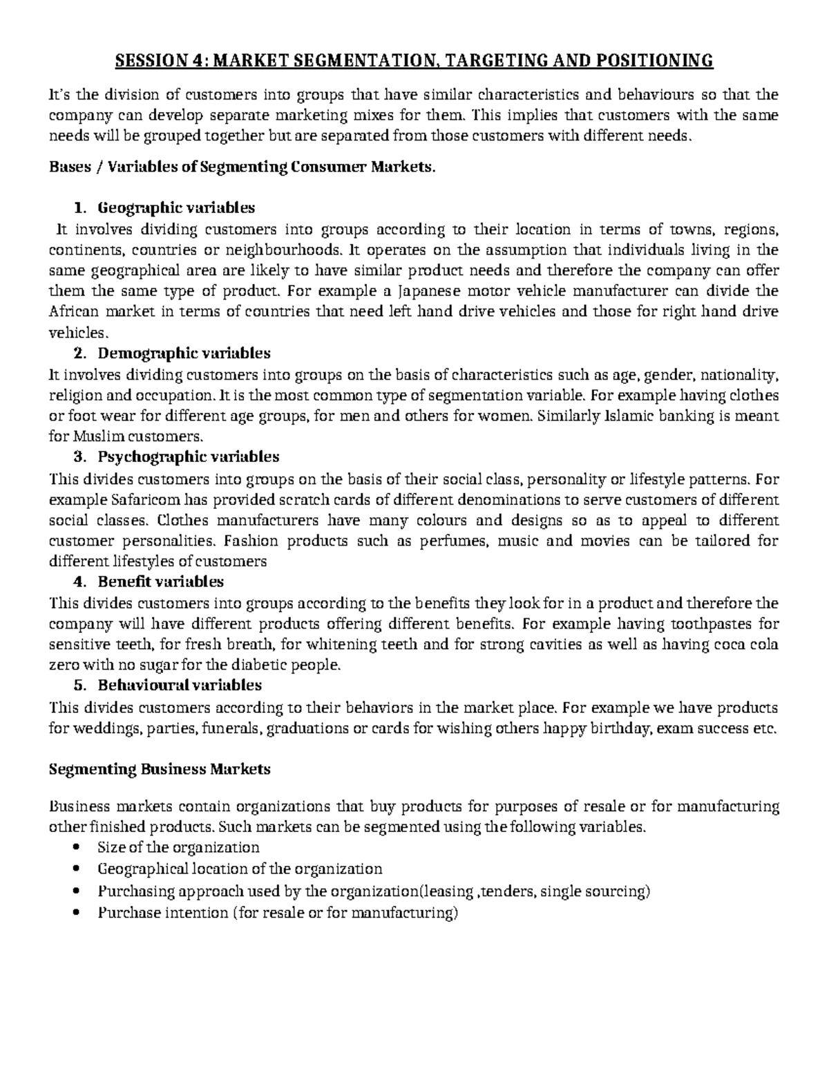 Session 4: Market Segmentation, Targeting & Positioning Notes - Studocu