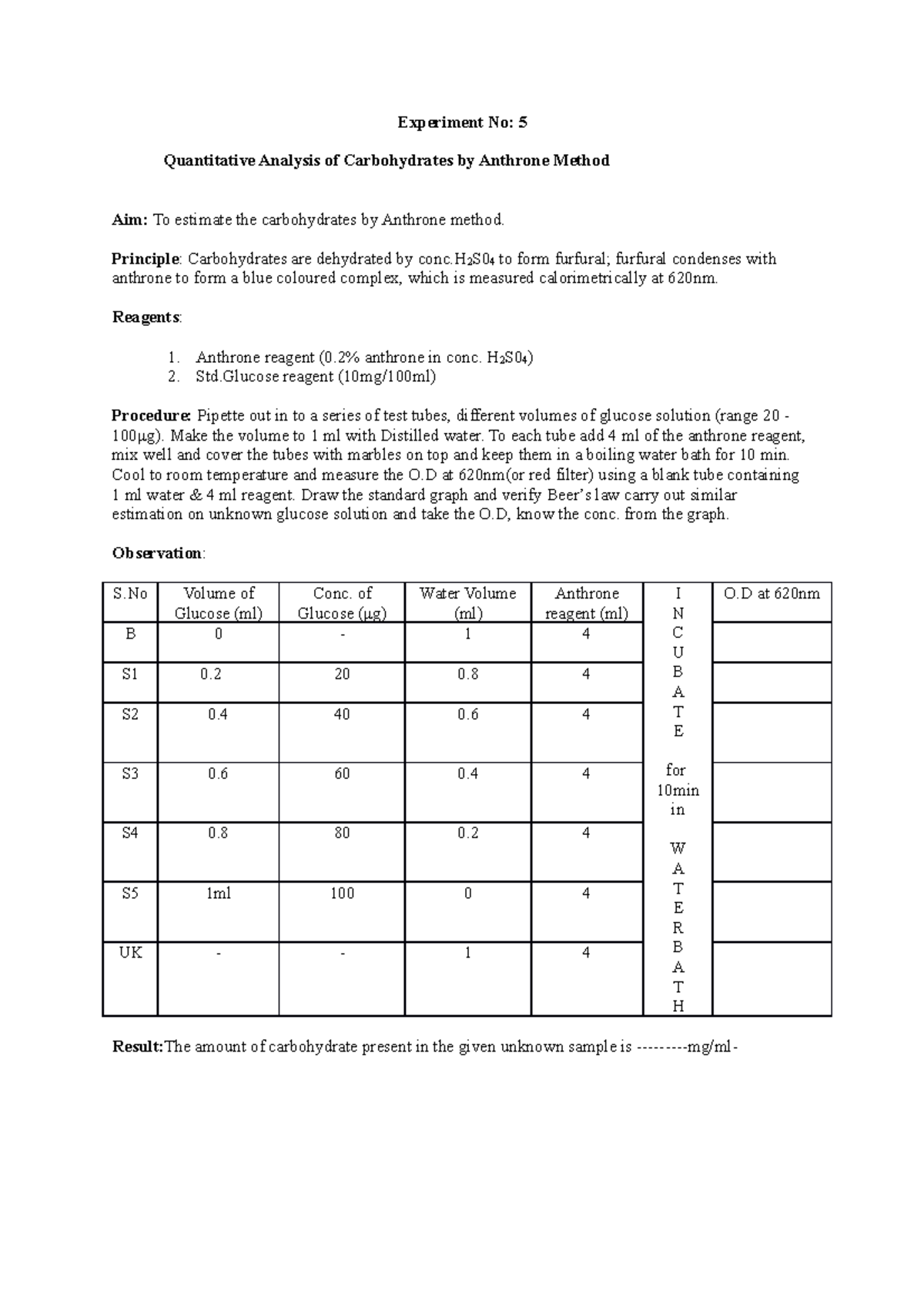 5. Quantitative Analysis of Carbohydrates via Anthrone Method - Studocu