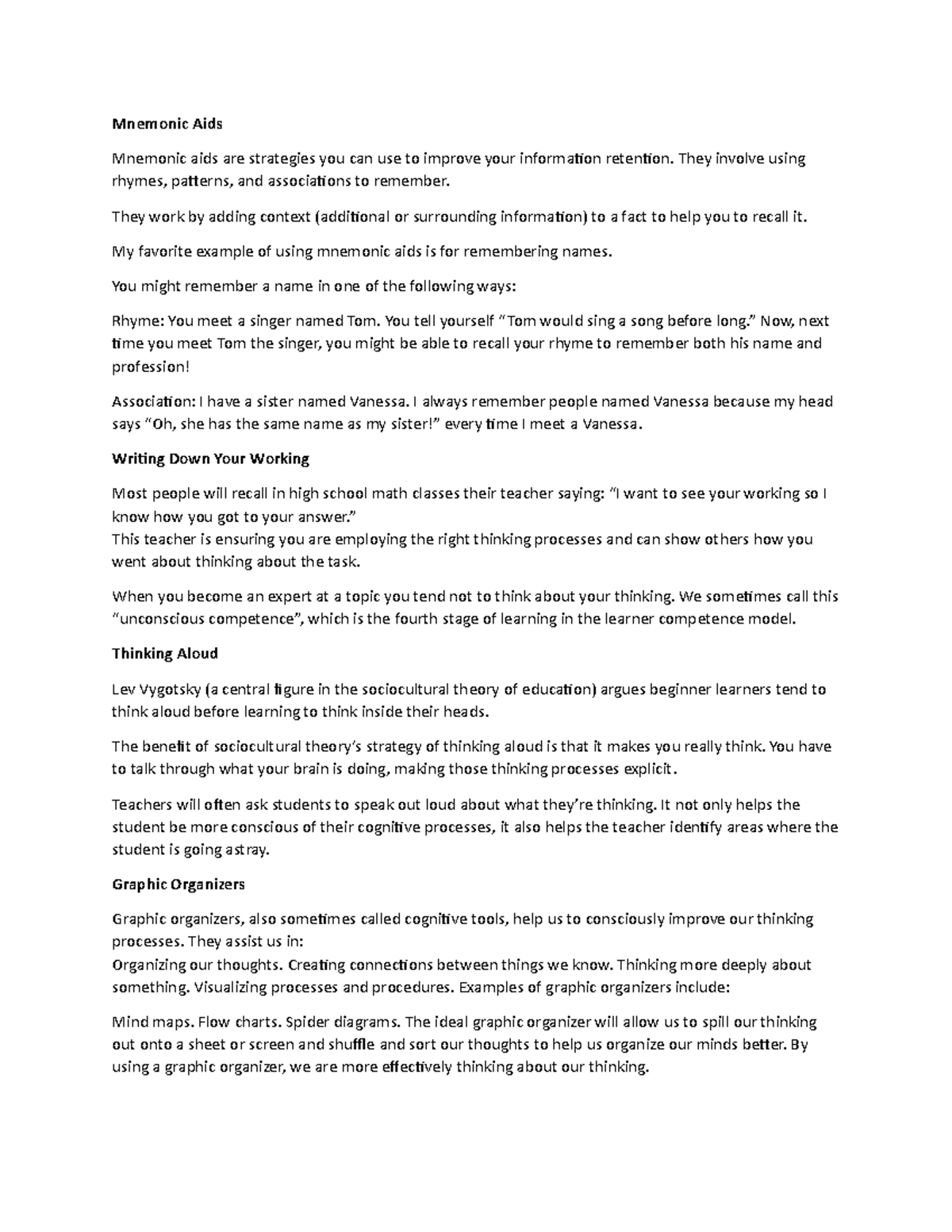Mnemonic Aids - Mnemonic Aids Mnemonic aids are strategies you can use ...