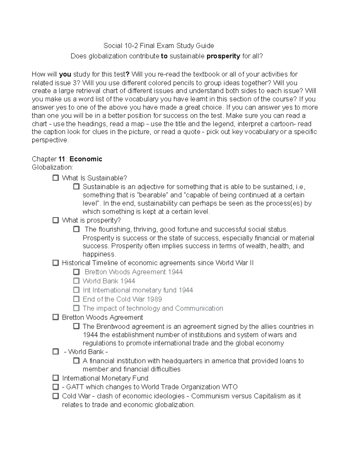 DOC060223 - Social 10-2 Final Exam Study Guide on Globalization - Studocu