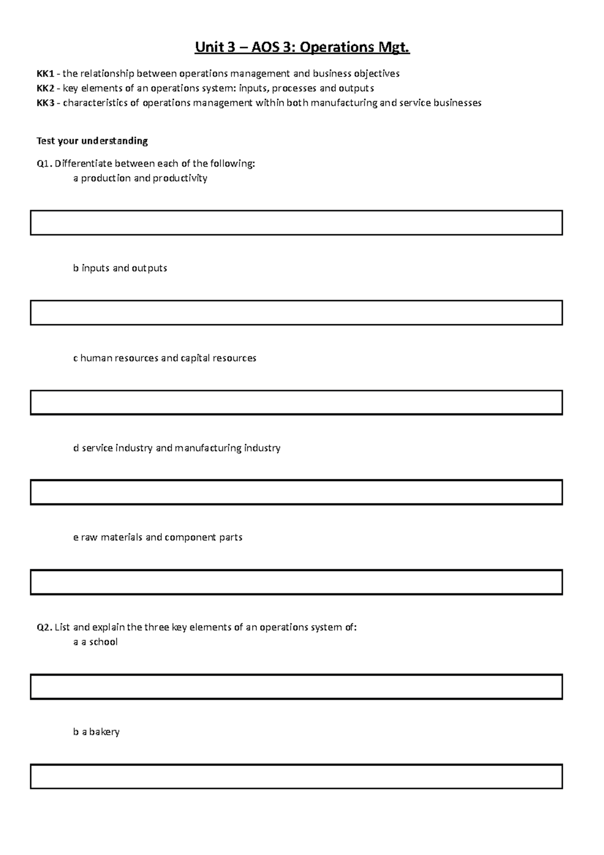 Business management - Unit 3 – AOS 3: Operations Mgt. KK1 - the ...