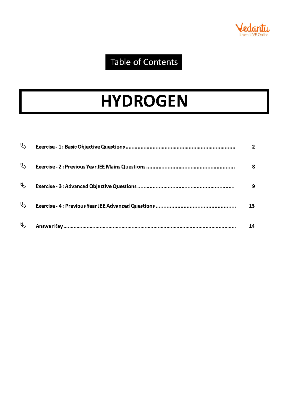 Ved CH 14. Hydrogen - Help to entrance and job exams - Exercise - 1 ...