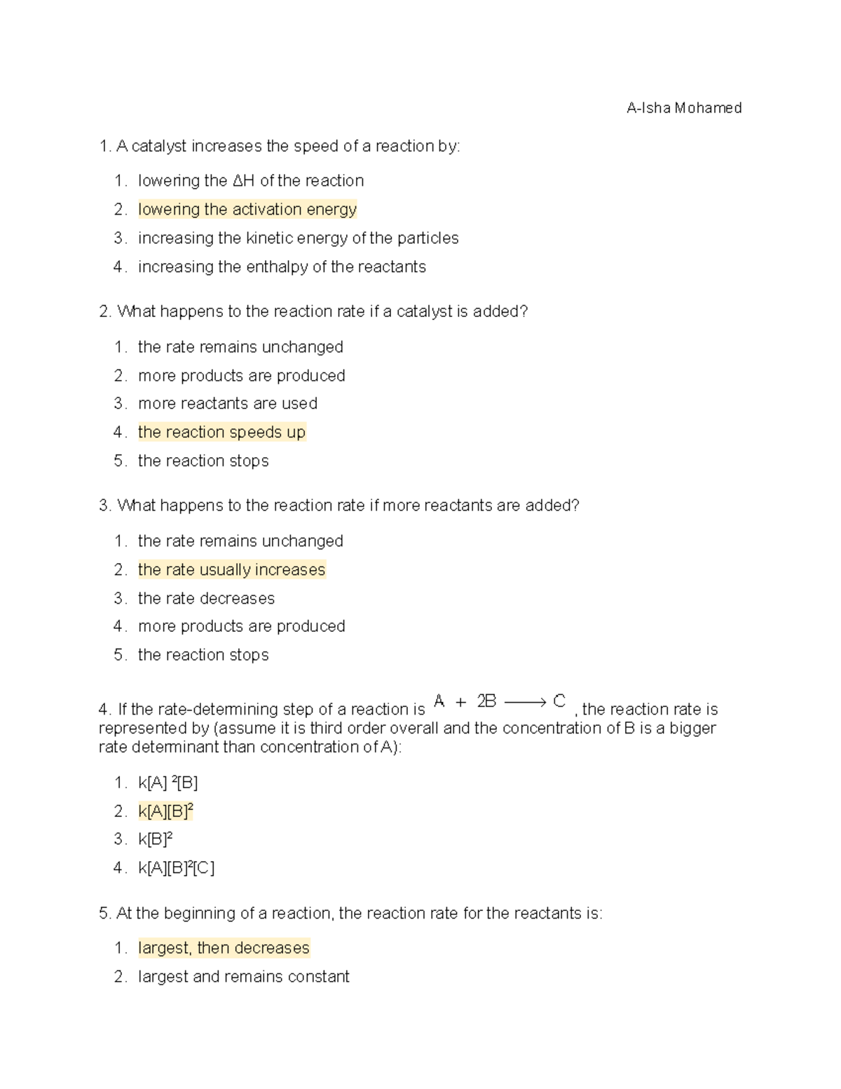 Activity 5: Understanding Rates of Reaction in Chemistry - Studocu