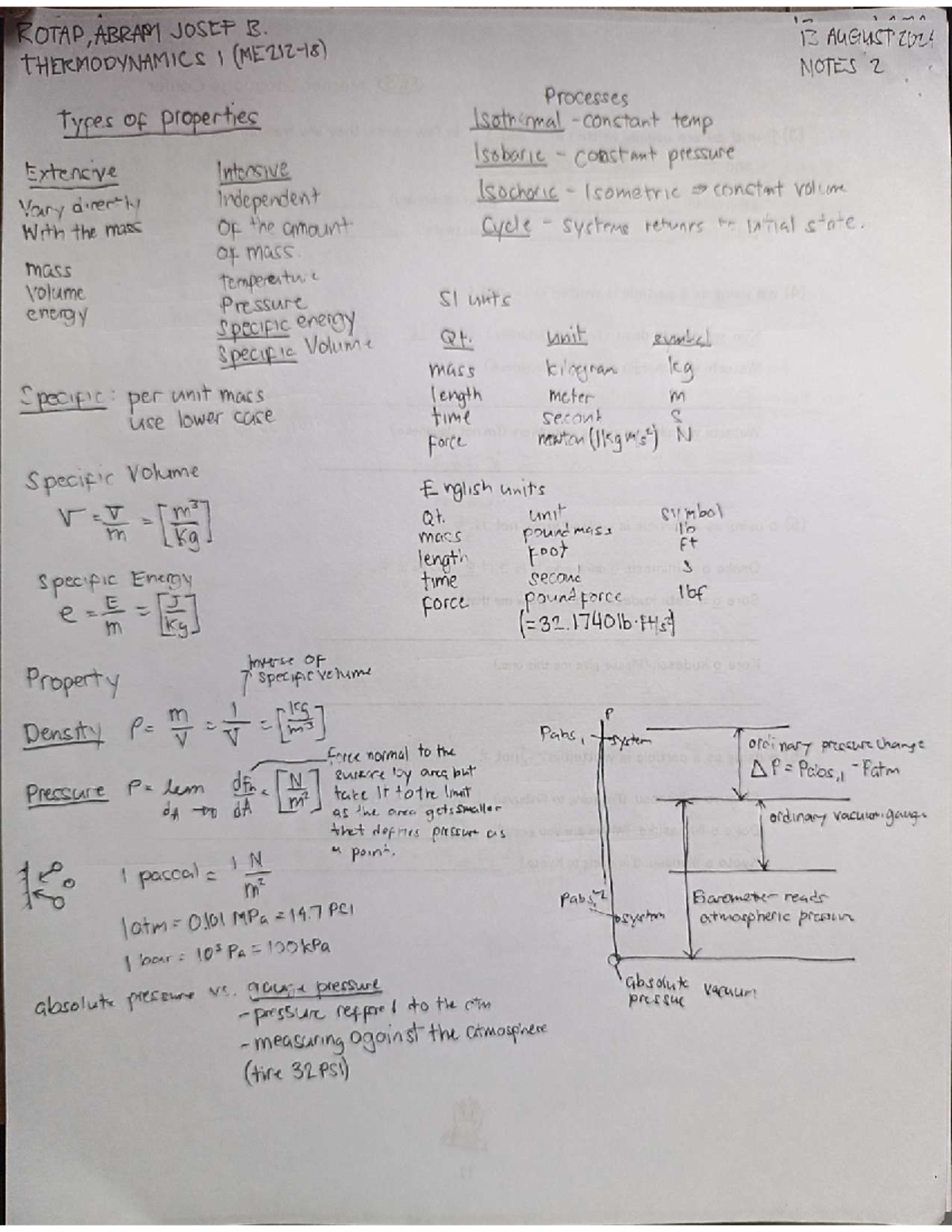 ME212-18 LEC02 - Thermodynamics 1 Lecture Notes on Processes and ...