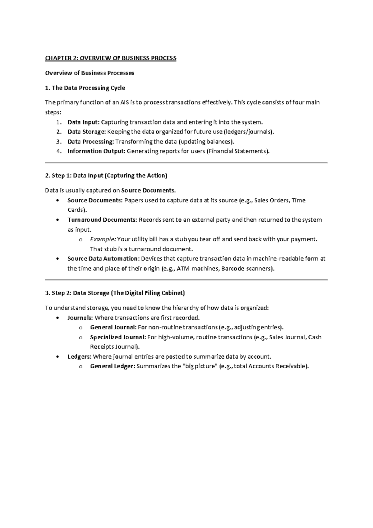 AIS 2: Chapter 2 - Overview of Business Processes and Data Management ...