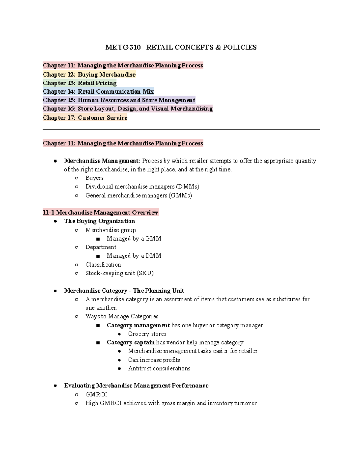 MKTG 310 Final Exam - Comprehensive Study Notes on Retail Concepts ...