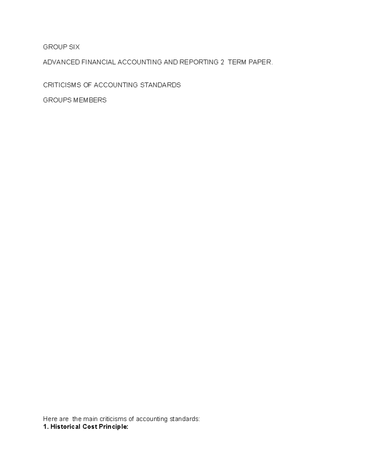 GROUP SIX ADVANCED FINANCIAL ACCOUNTING AND REPORTING 2 TERM PAPER: 30 ...