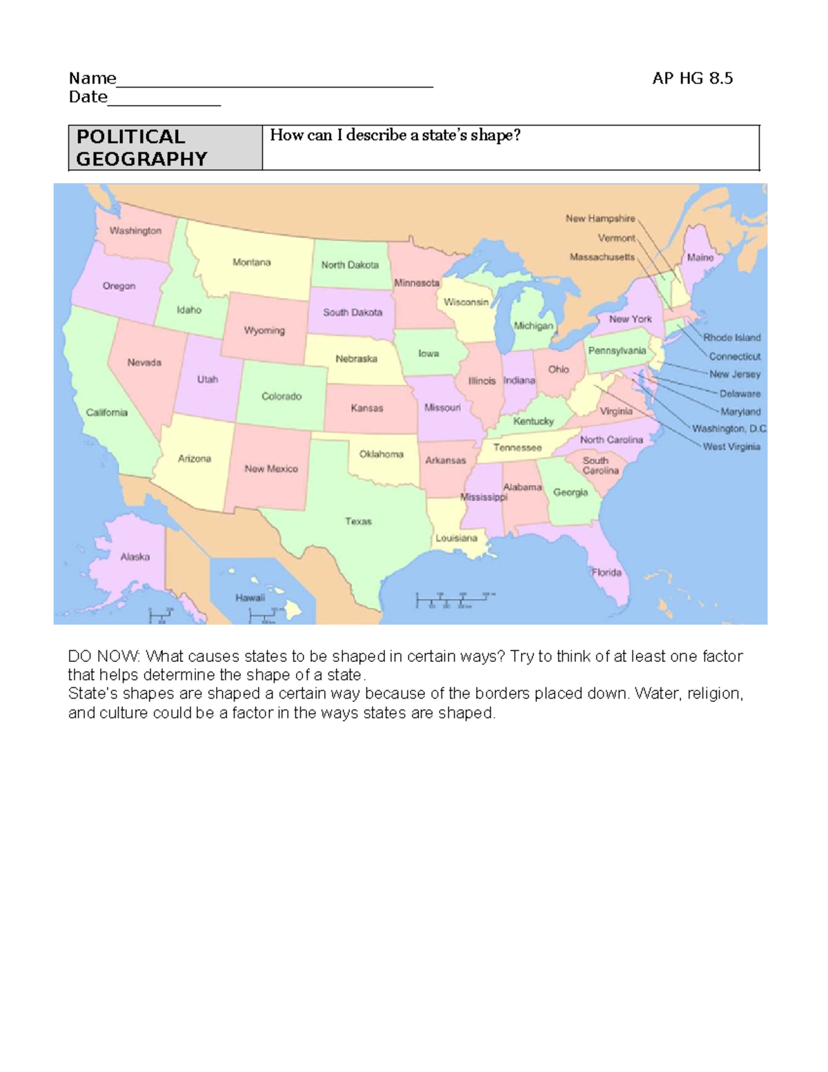 Political geography AP HG 8.5: Understanding state shapes and factors ...