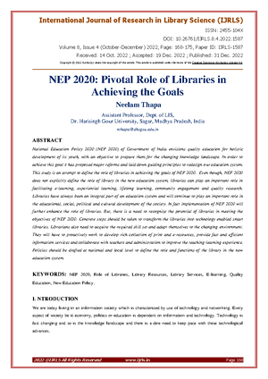 NEP 2020: Transforming Education and Libraries' Role in India - Studocu