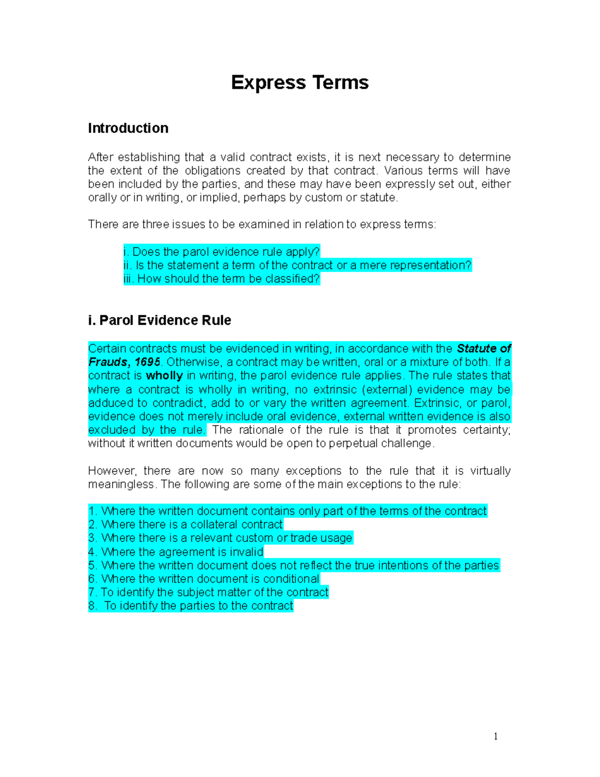 Express Terms Handout 22 - Express Terms Introduction After ...