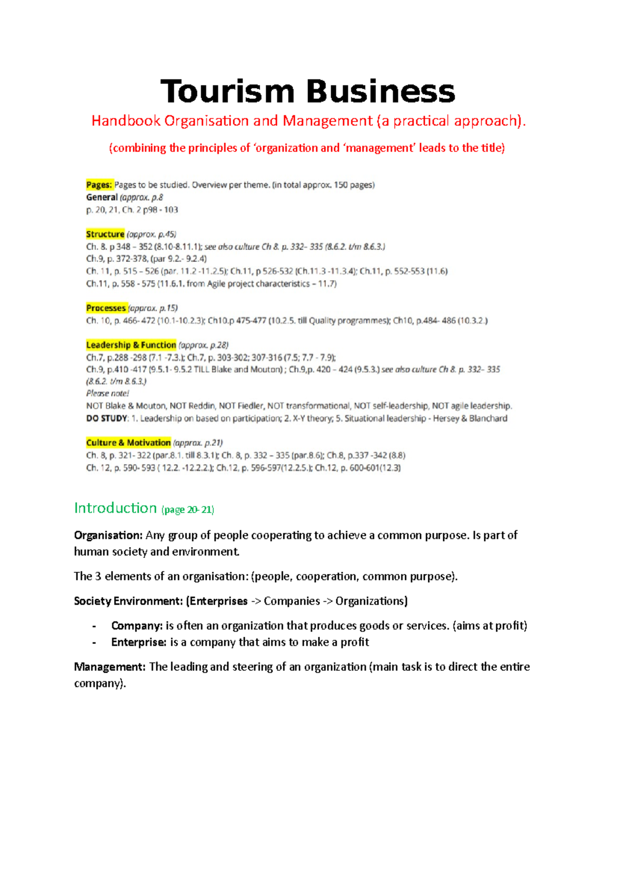Tourism Business Summary: Key Concepts in Organization & Management ...