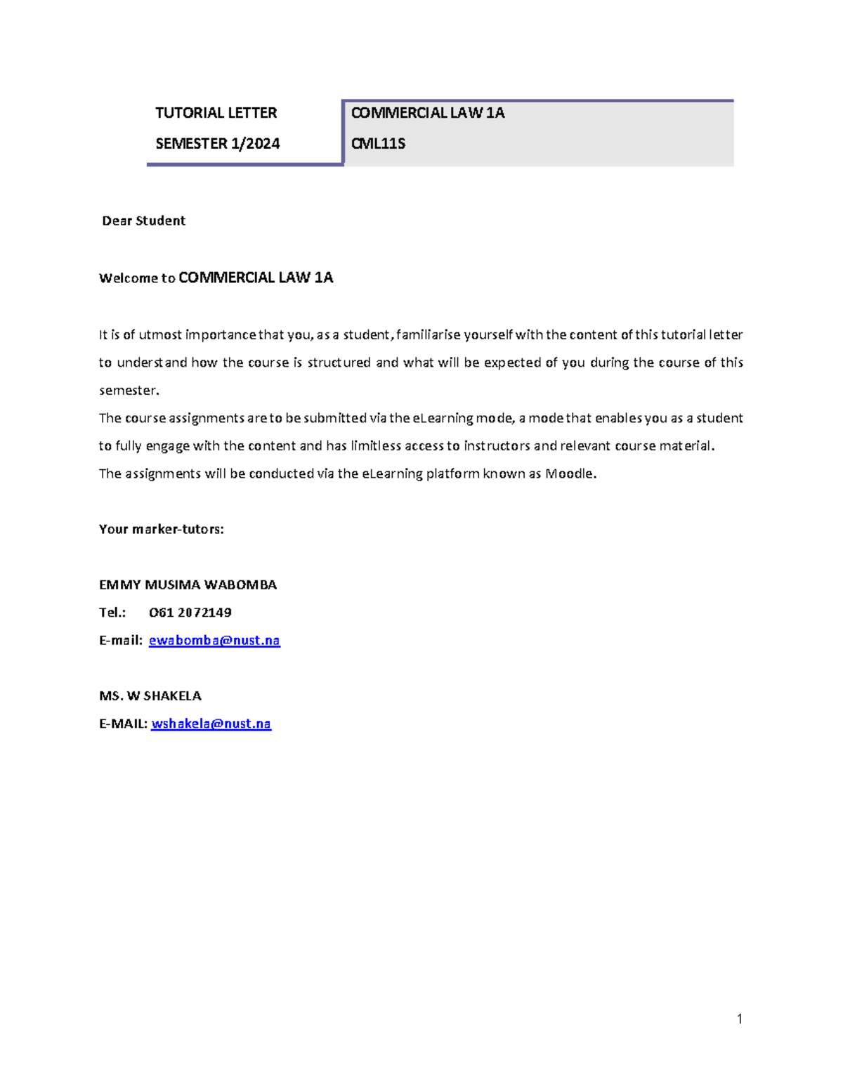 Tutorial Letter FOR CML111S Distance ONLY S1 2024 - TUTORIAL LETTER ...