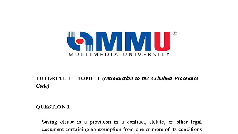 Tutorial 1 Topic 1: Analysis of Saving Clause in Criminal Procedure ...