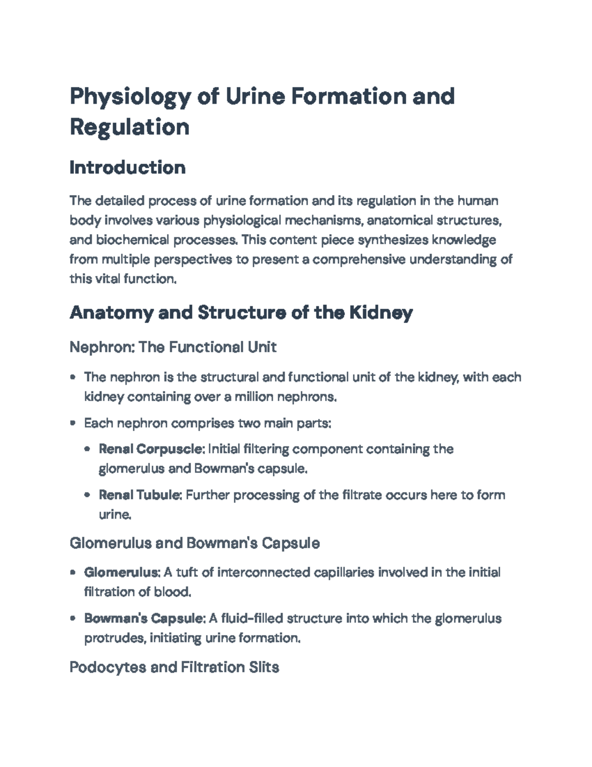 Physiology of Urine Formation and Regulation: Insights and Mechanisms ...