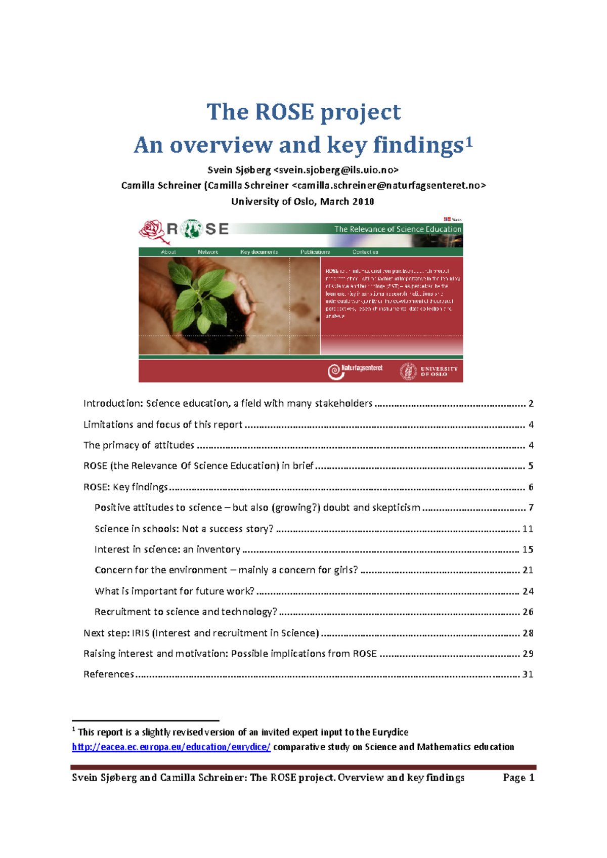 ROSE Project Overview: Key Findings and Implications for Science Ed ...