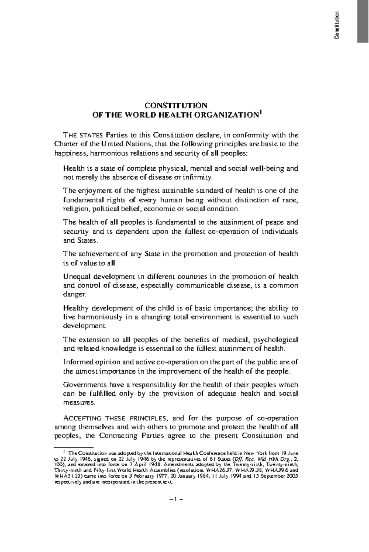 Constitution of the World Health Organization (WHO): Key Principles and ...