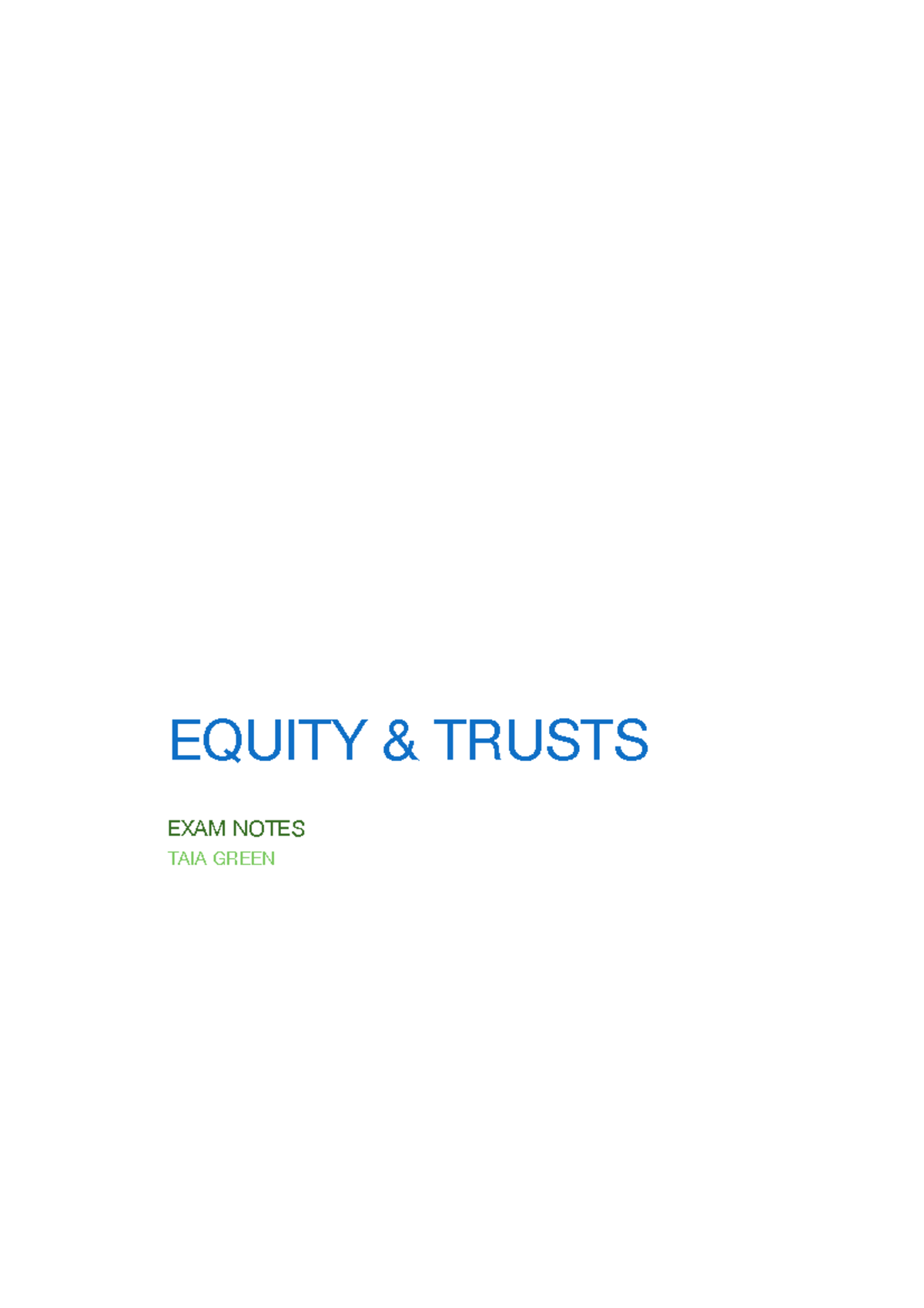Exam Notes on Equity and Trusts - LLB205 - Studocu