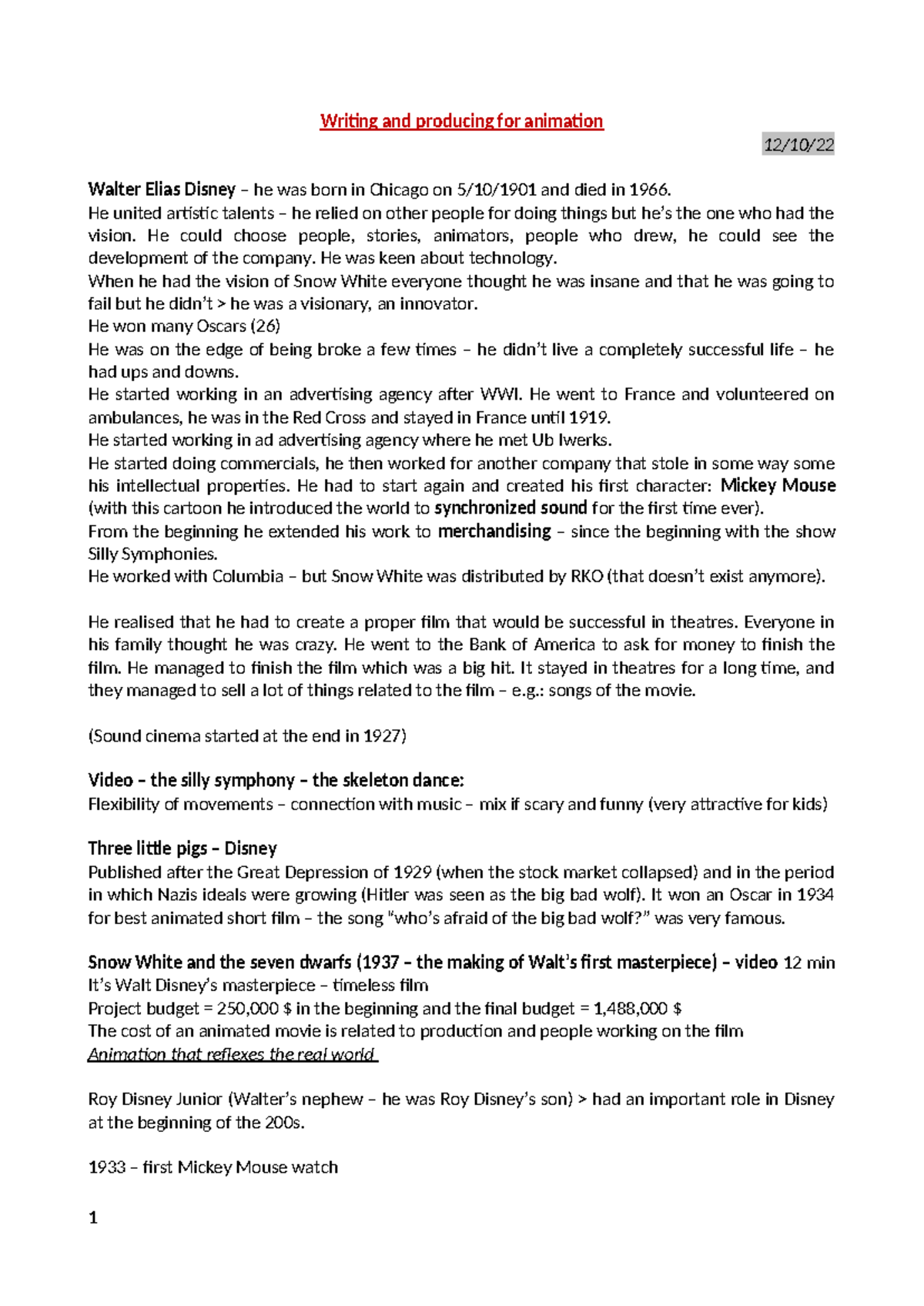 Final Exam Notes for Writing and Producing for Animation (Course Code ...
