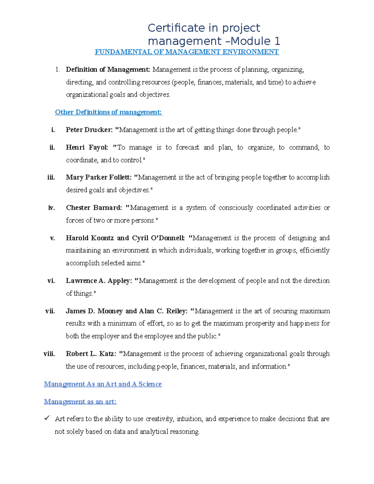 Fundamentals of Management (MNGT 101) - Comprehensive Study Notes - Studocu