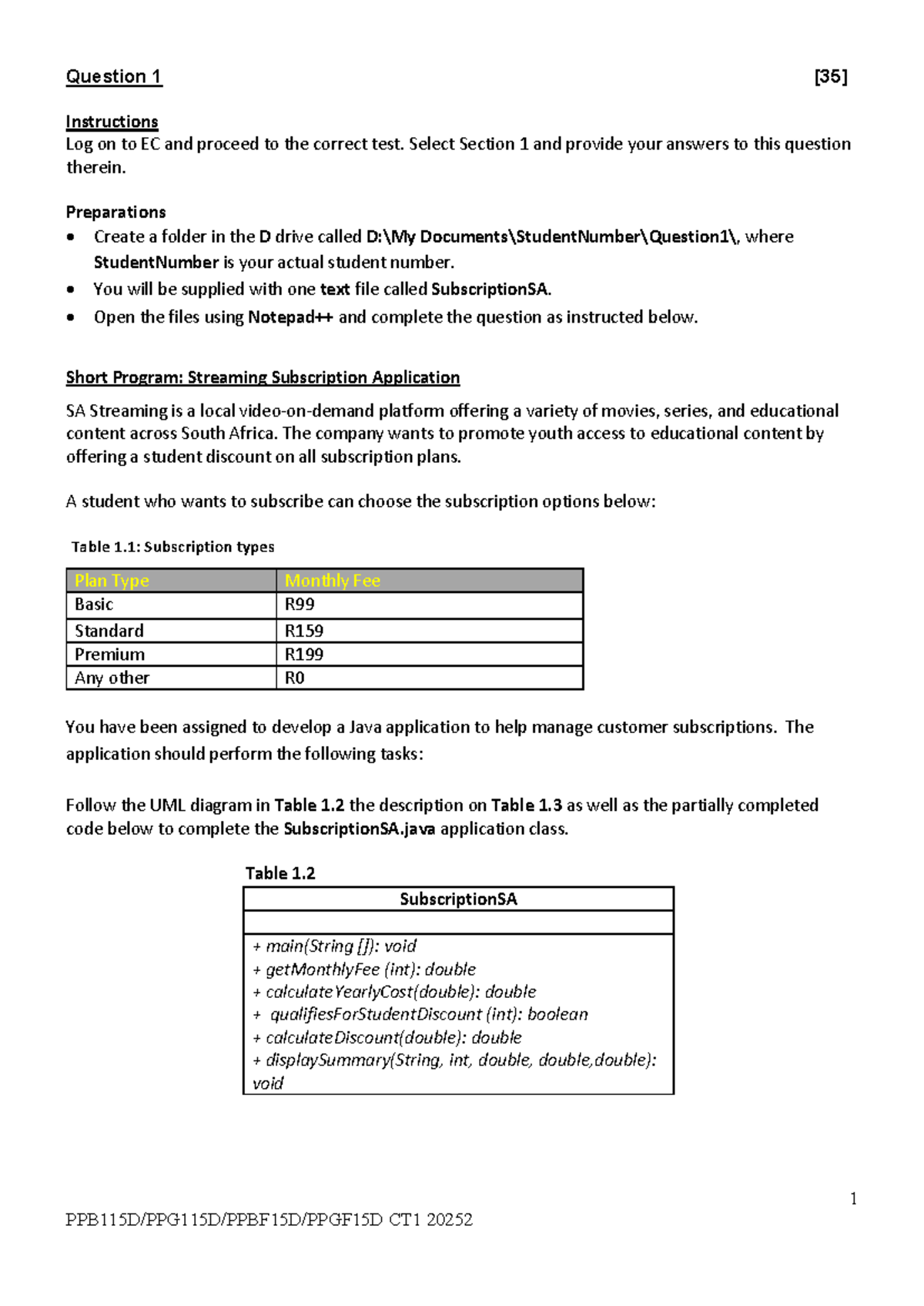 CT1 20252 Java Application: Streaming Subscription Management - Studocu
