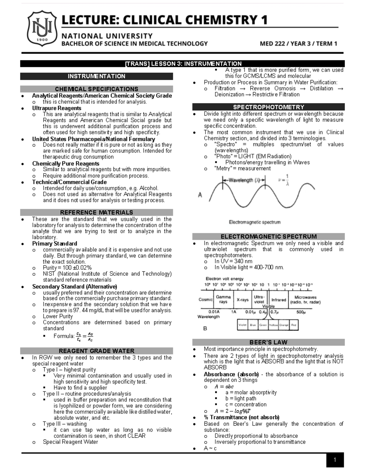 LEC Lesson 3: Instrumentation & Spectrophotometry Insights - Studocu