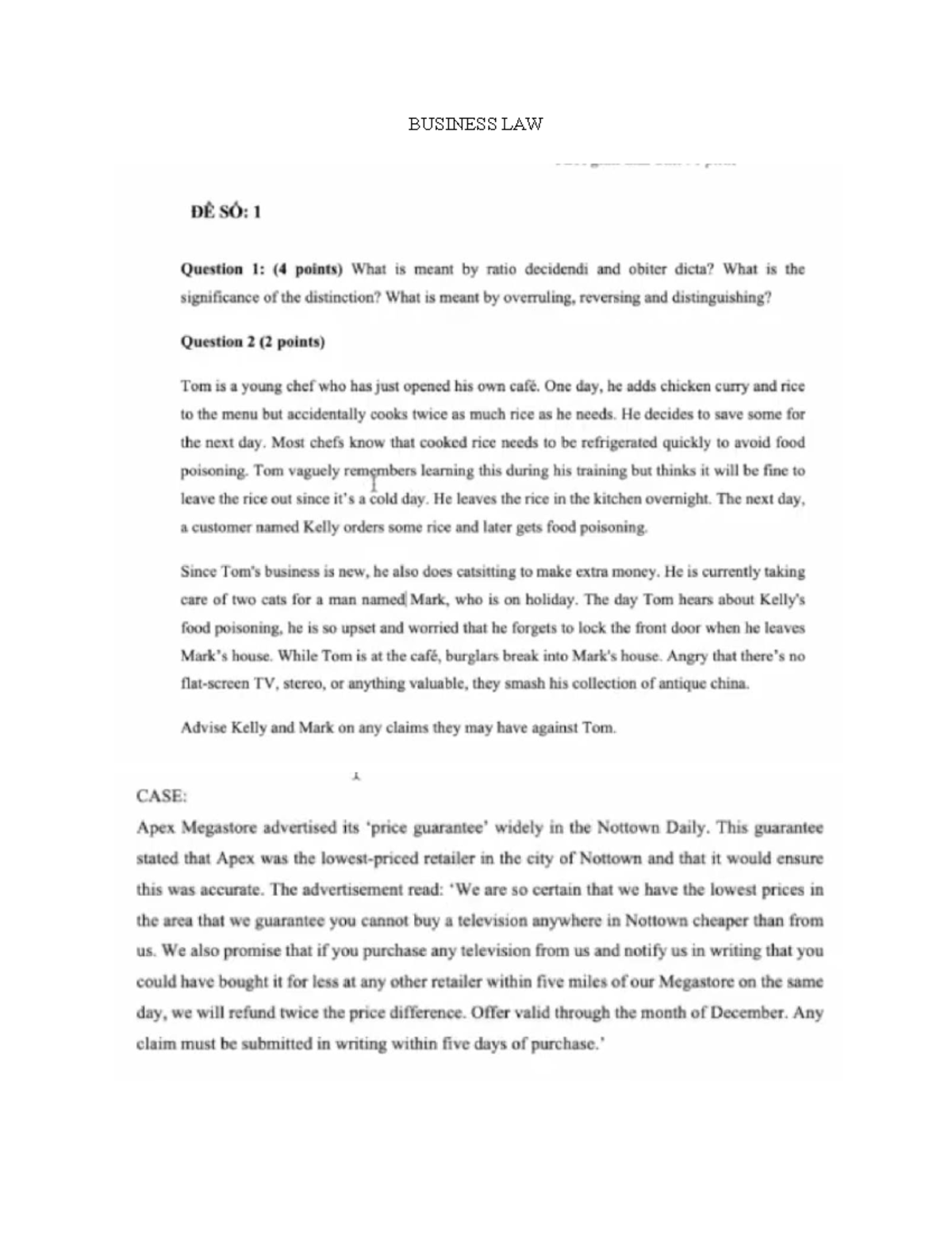 BUSINESS LAW EXAM Sample Summary: Key Concepts and Case Analysis - Studocu