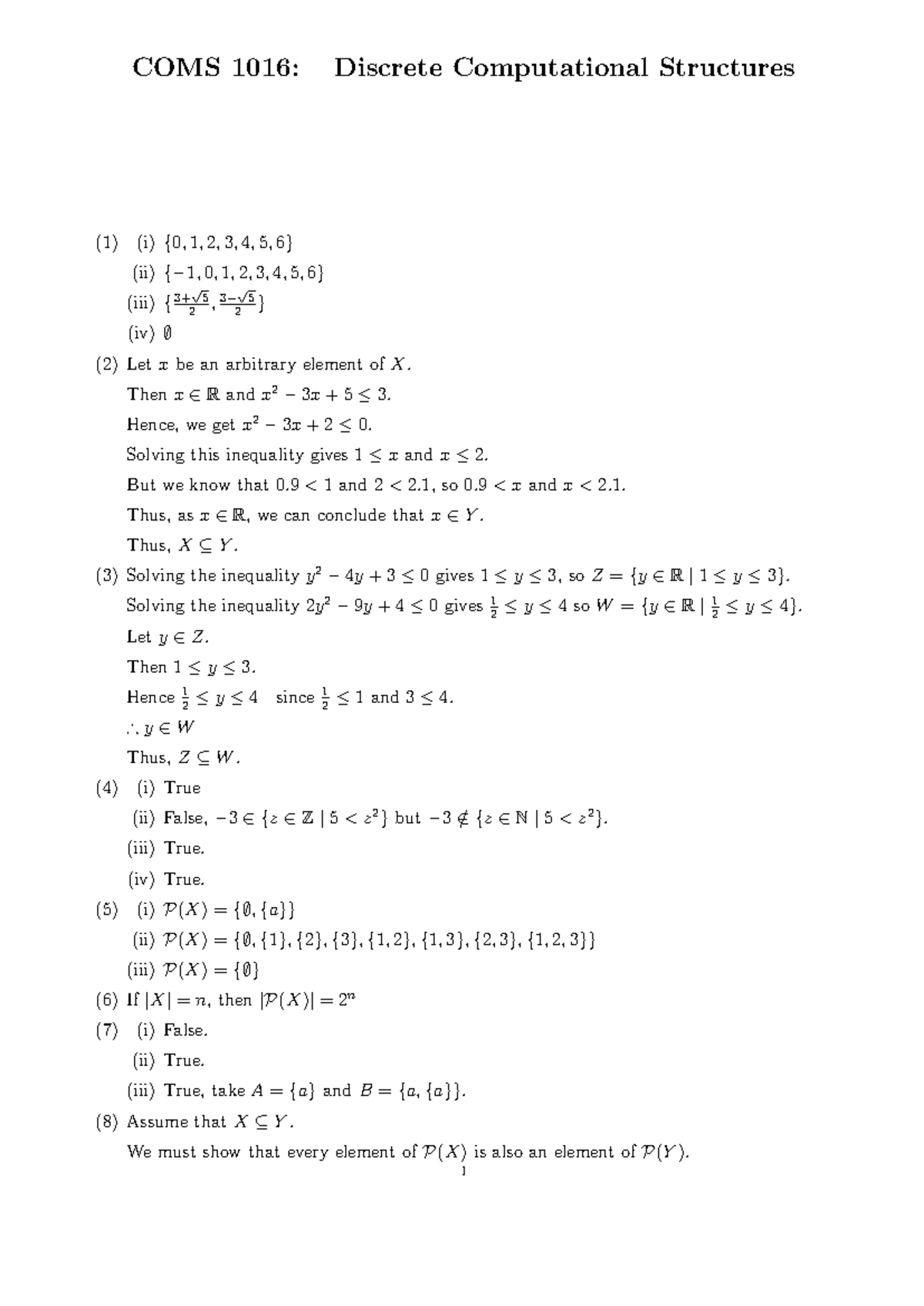 COMS1016 Week 2 Lecture Solutions on Discrete Structures - Studocu