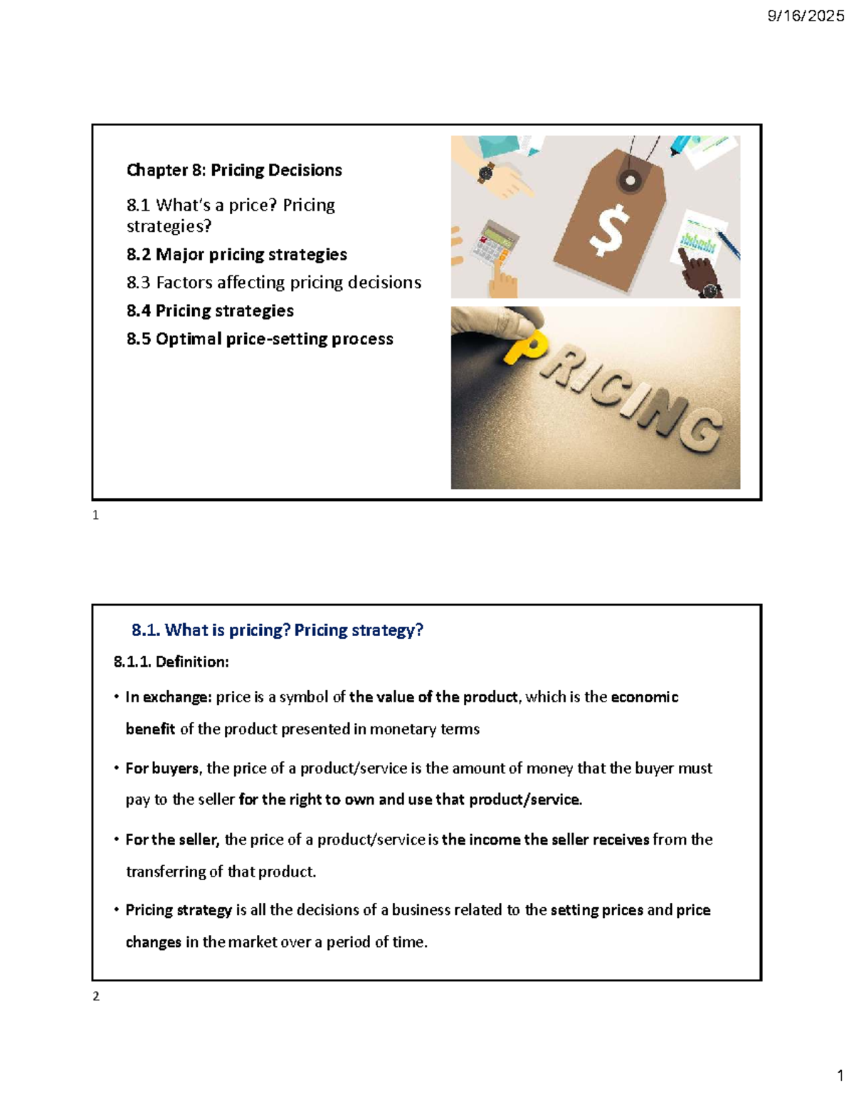 Chapter 8: Pricing Decisions and Strategies in Marketing - Studocu