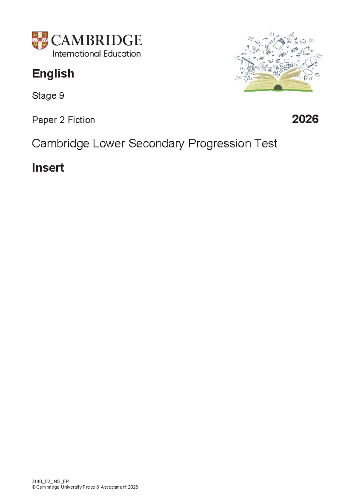 English Stage 9 Paper 2 Fiction Test Insert 3140_02_INS_FP 2026 - Document Preview