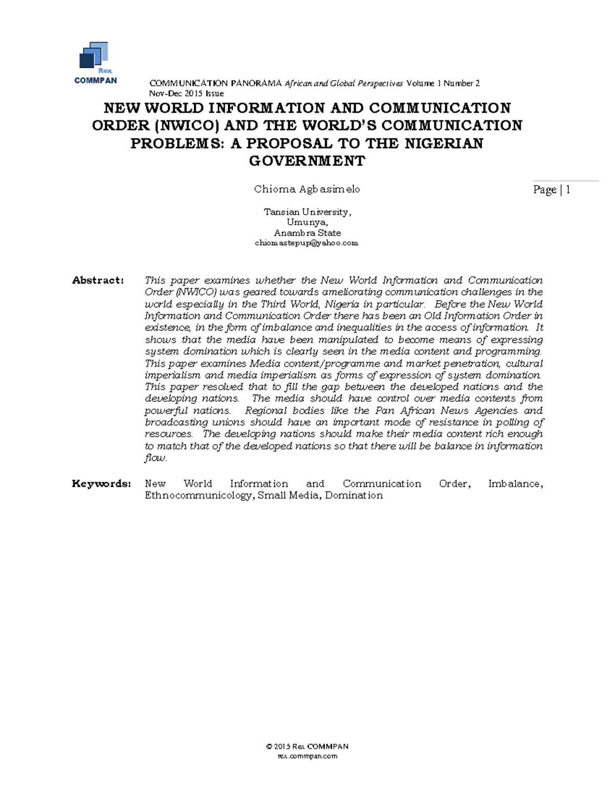 COMM 30-59-1-SM: NWICO and Communication Challenges in Nigeria - Studocu