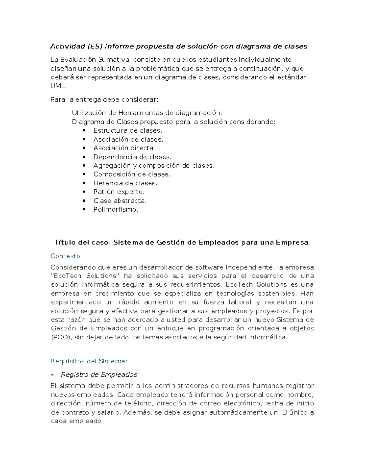 Actividad (ES) Informe Propuesta de Solución: Diagrama de Clases UML ...
