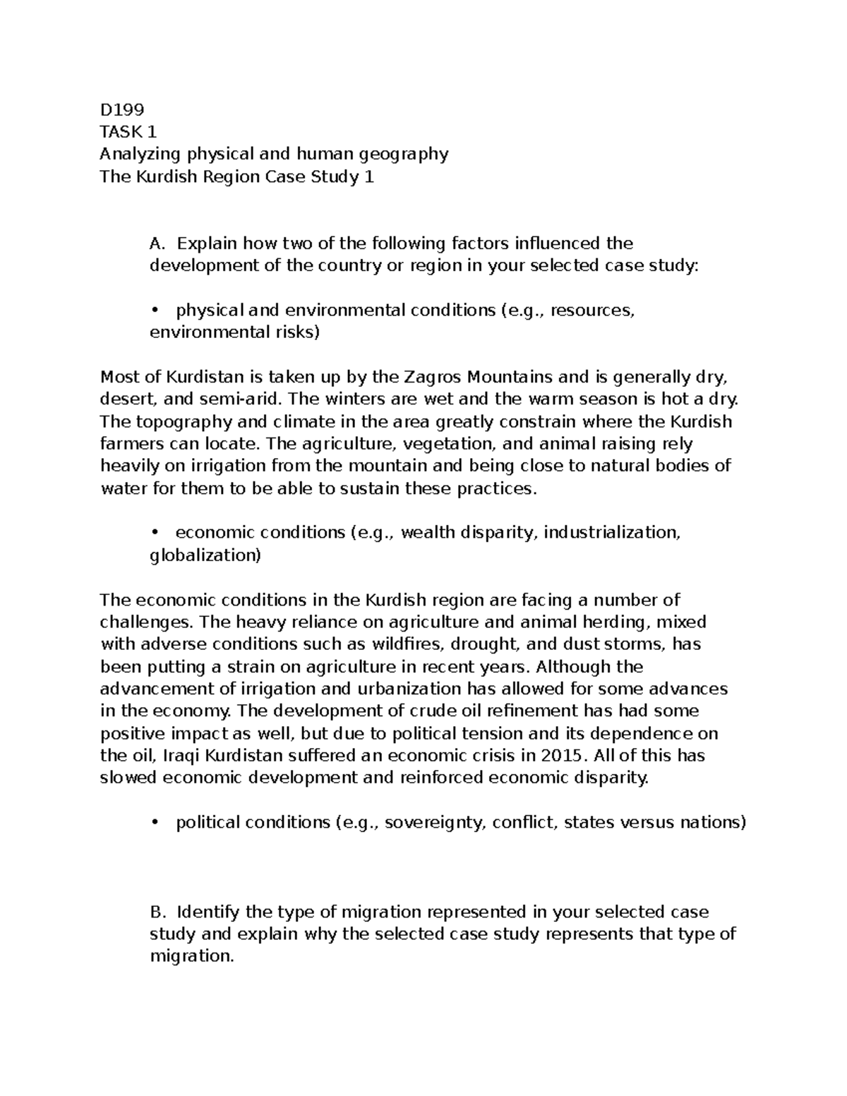 D199 TASK 1 - Analyzing Geography & Migration in the Kurdish Region ...