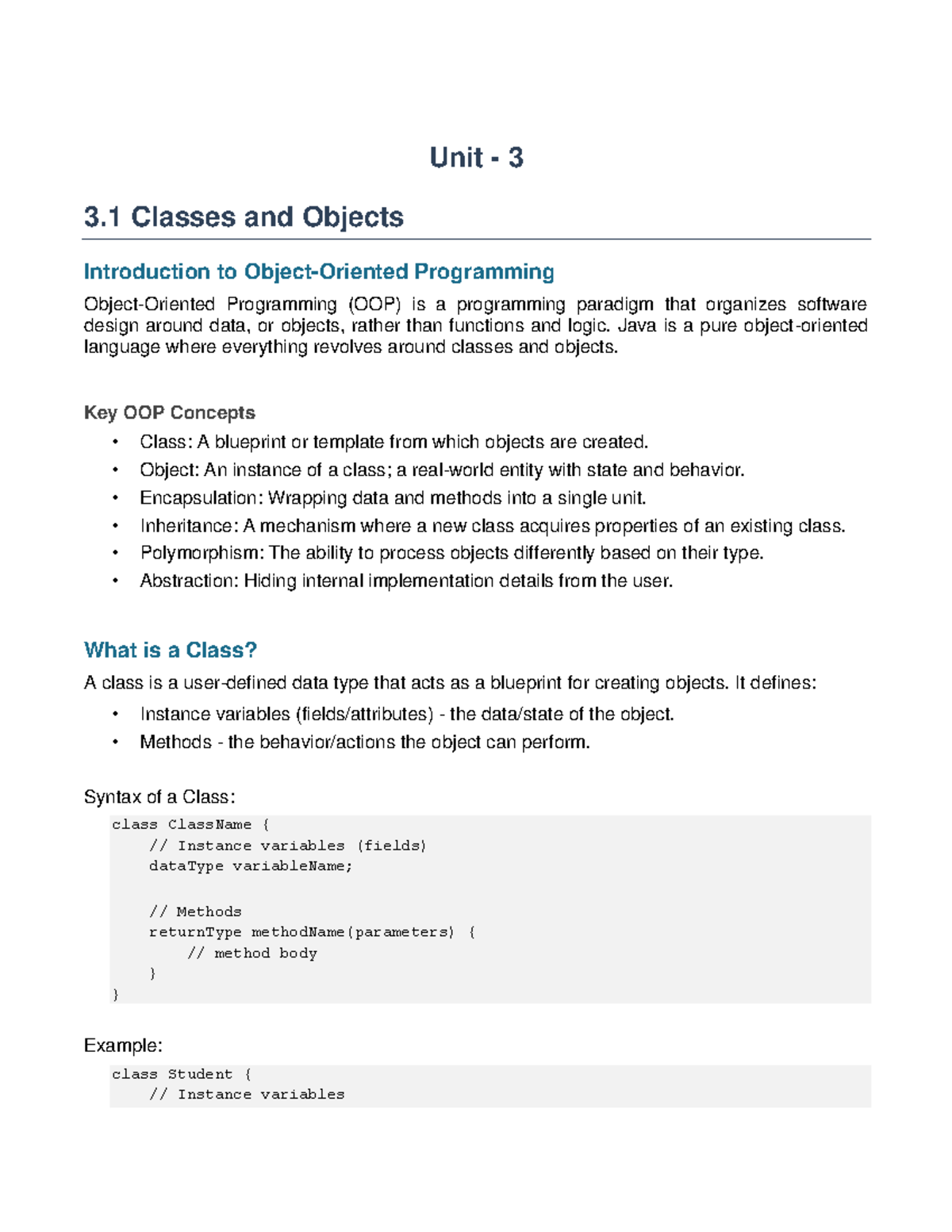 Unit 3: Object-Oriented Programming Concepts - Studocu