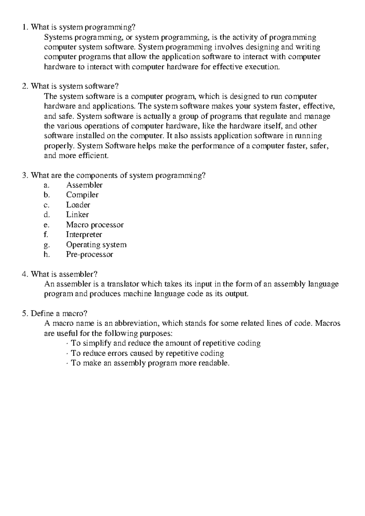 SPOS System Programming Viva Questions & Answers Guide - Studocu