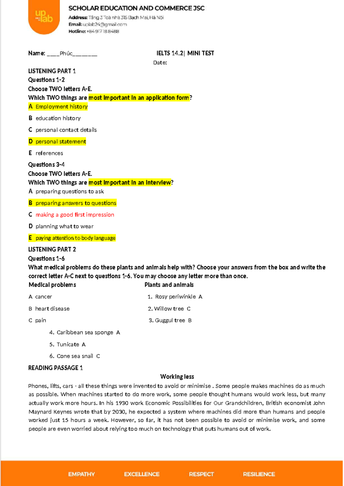 MOCK TEST Module 3-4: IELTS Listening & Reading Practice - Studocu