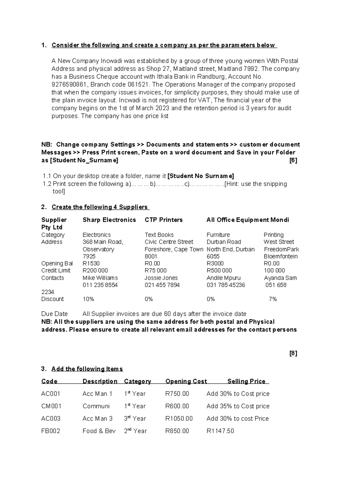 Company Registration Exercise - Practice Material for ACC101 - Studocu