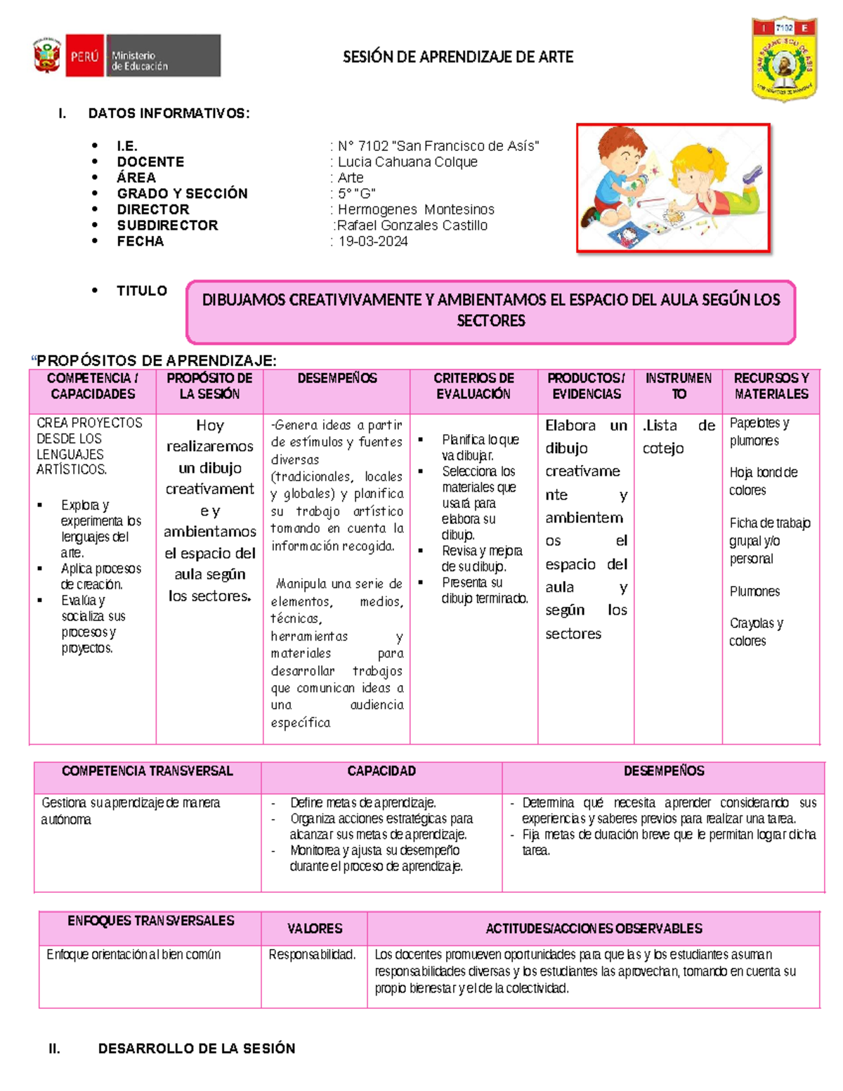 SESION DE APRENDIZAJE DE ARTE I: DIBUJAMOS CREATIVAMENTE EN EL AULA ...