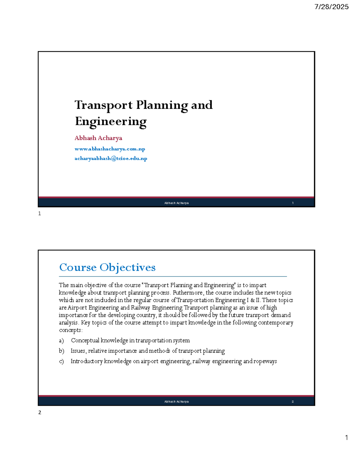 Transport Planning and Engineering: Course Overview and Key Concepts ...