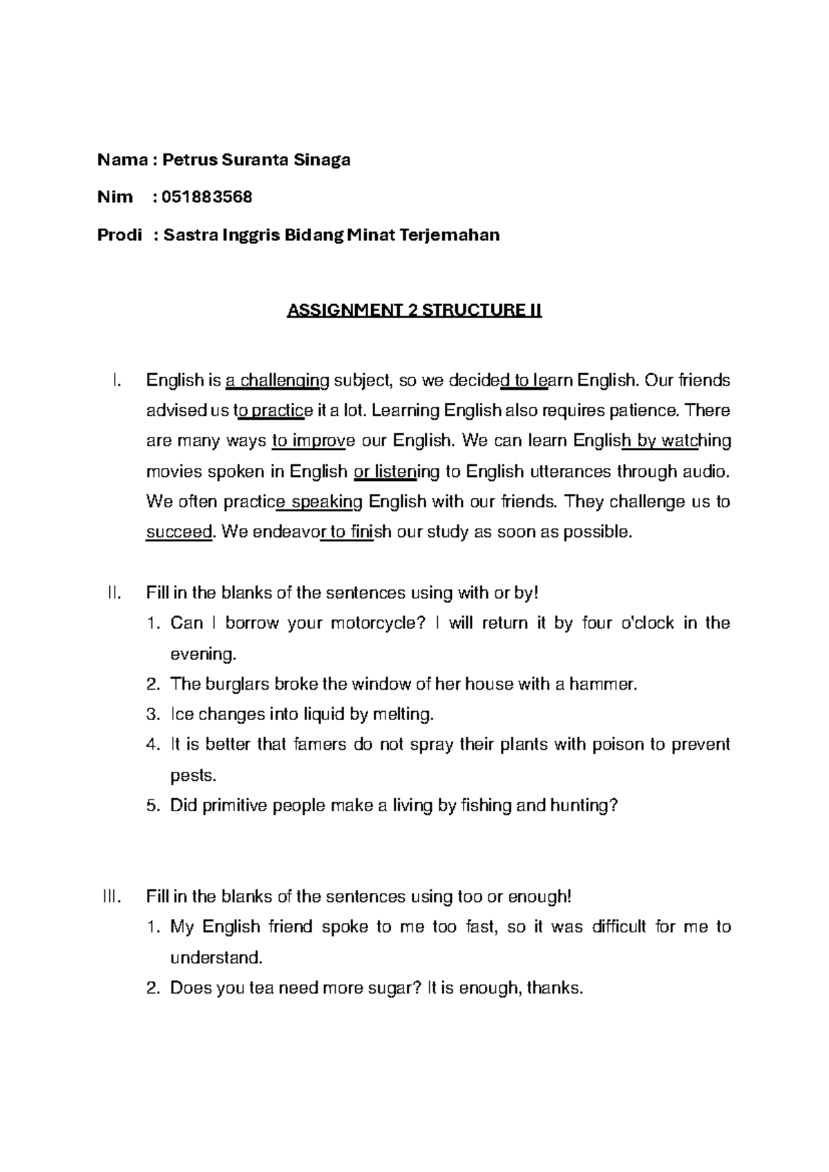 Assignment 2: English Language Practice & Structure II - Studocu