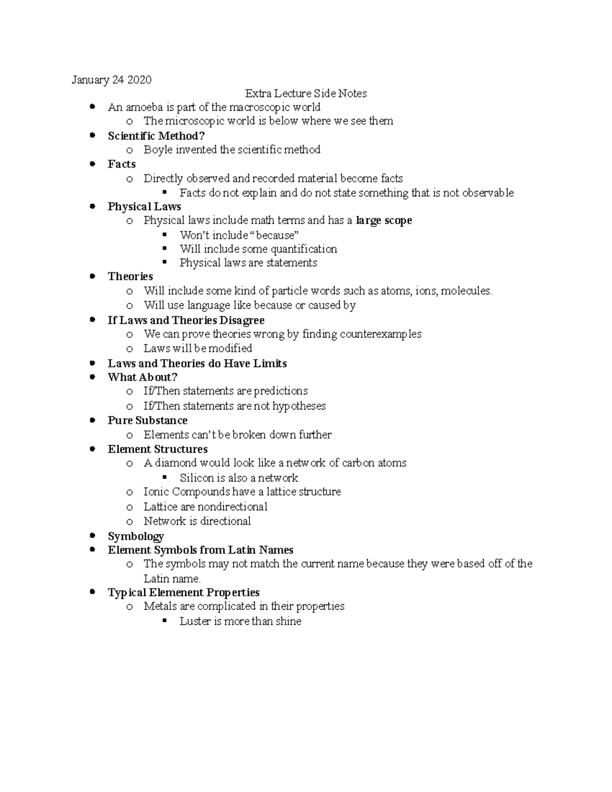 Lecture Notes - Dr. Frohnapfel - February 10, 2020 Extra Chemistry ...