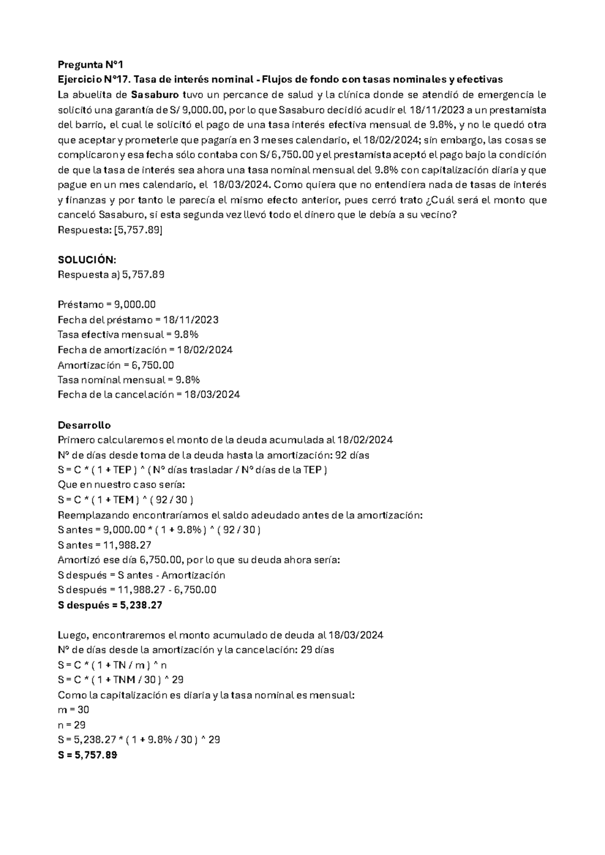 Tarea N°3 - Ejercicio 17: Tasas de Interés Nominal y Efectiva - Studocu
