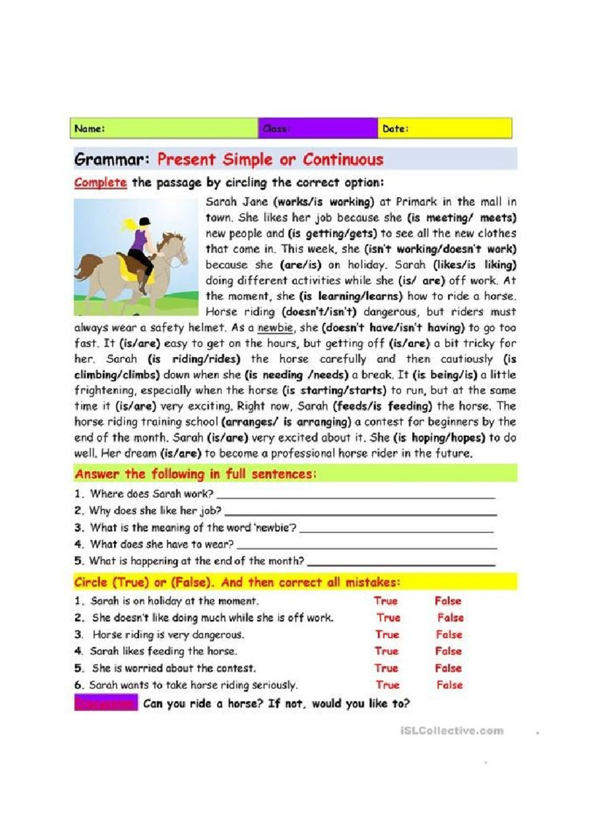 Grammar Exercise: Present Simple vs. Continuous - Class Date - Studocu