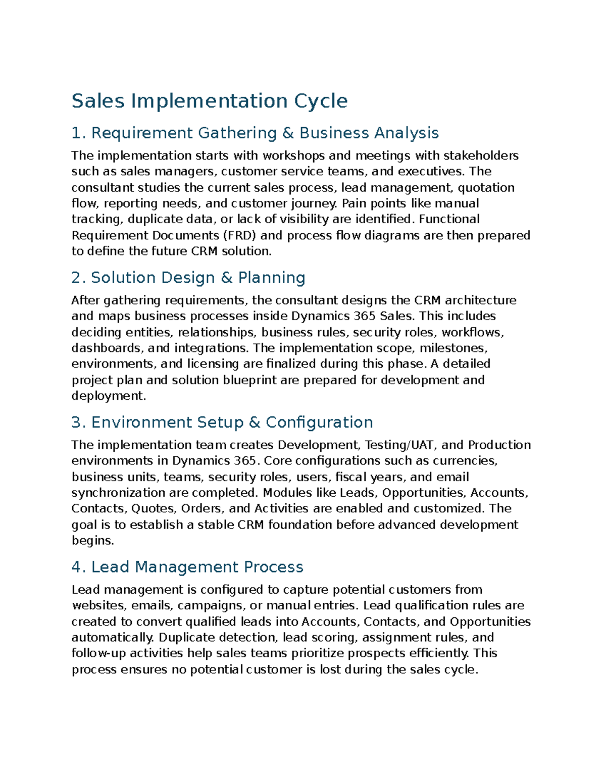 CRM Implementation Cycle: Dynamics 365 Sales & Customer Service Process ...